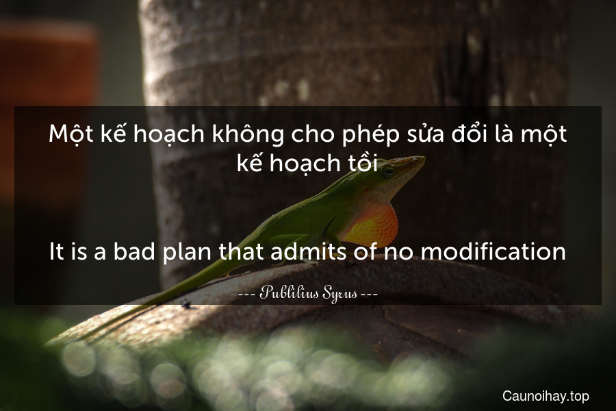 Một kế hoạch không cho phép sửa đổi là một kế hoạch tồi.
-
It is a bad plan that admits of no modification.