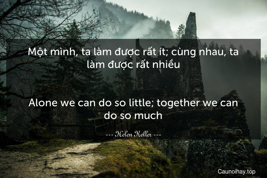 Một mình, ta làm được rất ít; cùng nhau, ta làm được rất nhiều.
-
Alone we can do so little; together we can do so much.