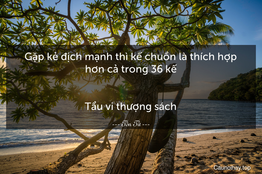 Gặp kẻ địch mạnh thì kế chuồn là thích hợp hơn cả trong 36 kế.
-
Tẩu vi thượng sách.