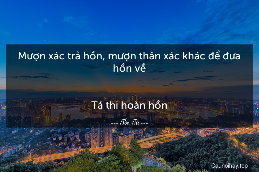 Mượn xác trả hồn, mượn thân xác khác để đưa hồn về.
-
Tá thi hoàn hồn.