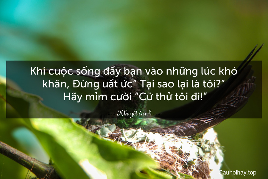 Khi cuộc sống đẩy bạn vào những lúc khó khăn, Đừng uất ức” Tại sao lại là tôi?”. Hãy mỉm cười “Cứ thử tôi đi!”