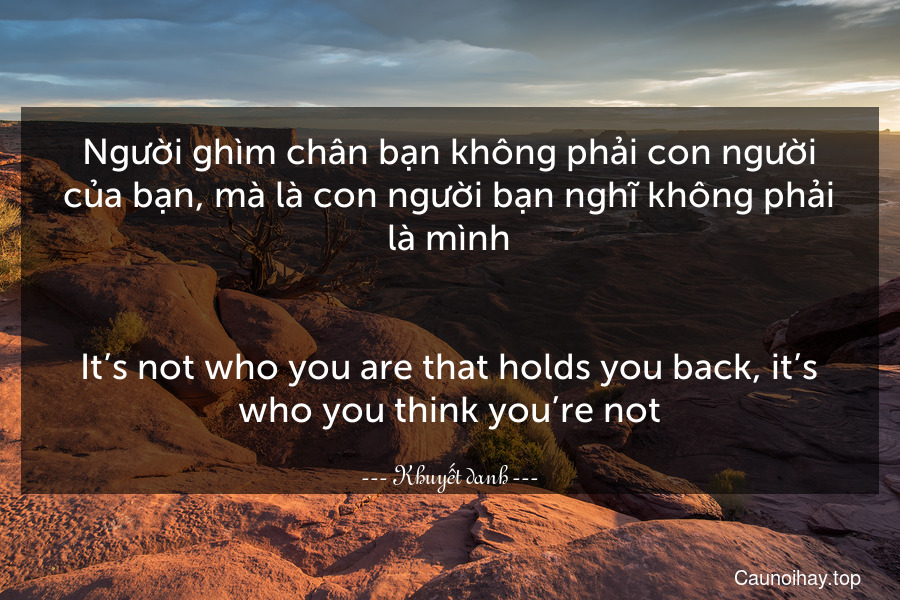 Người ghìm chân bạn không phải con người của bạn, mà là con người bạn nghĩ không phải là mình.
-
It’s not who you are that holds you back, it’s who you think you’re not.