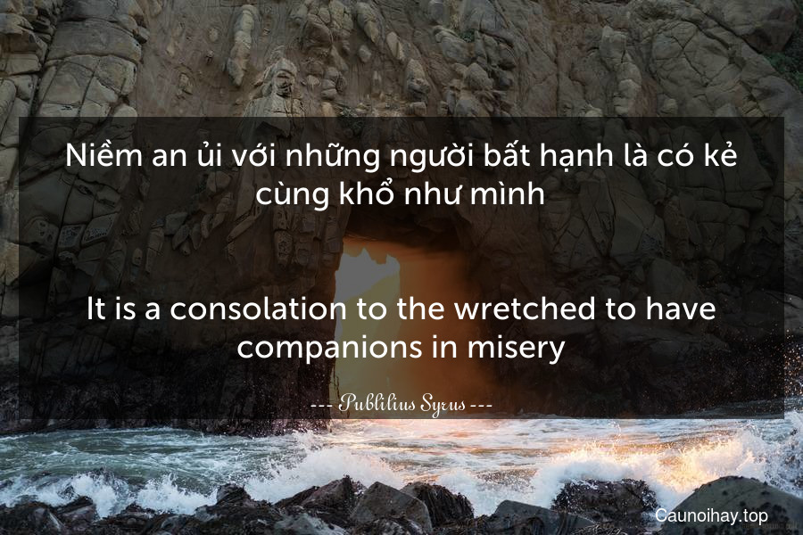 Niềm an ủi với những người bất hạnh là có kẻ cùng khổ như mình.
-
It is a consolation to the wretched to have companions in misery.