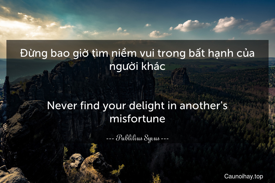 Đừng bao giờ tìm niềm vui trong bất hạnh của người khác.
-
Never find your delight in another's misfortune.