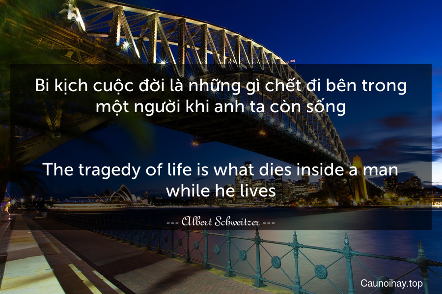 Bi kịch cuộc đời là những gì chết đi bên trong một người khi anh ta còn sống.
-
The tragedy of life is what dies inside a man while he lives.