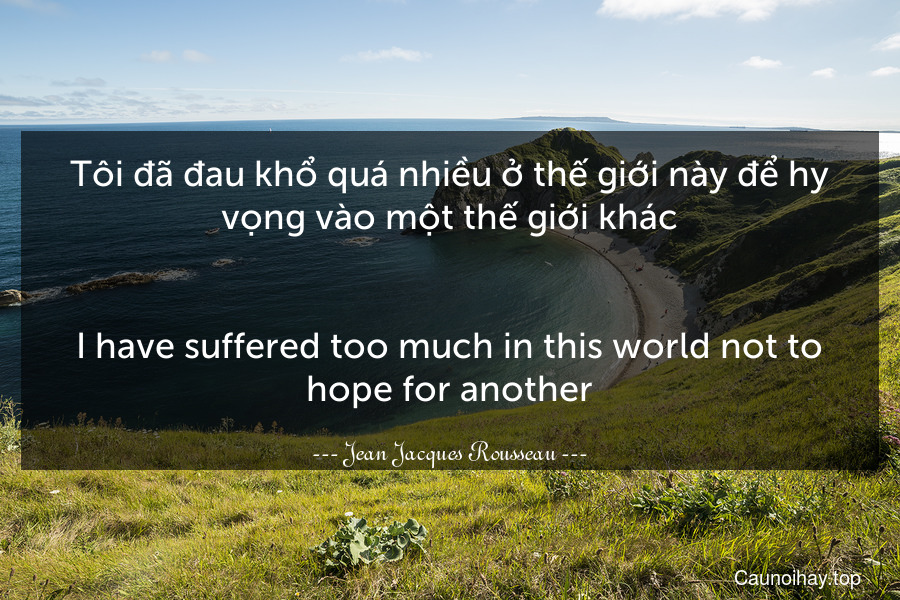 Tôi đã đau khổ quá nhiều ở thế giới này để hy vọng vào một thế giới khác.
-
I have suffered too much in this world not to hope for another.