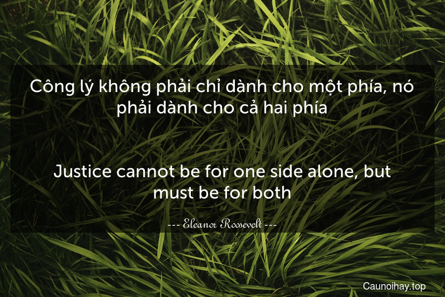 Công lý không phải chỉ dành cho một phía, nó phải dành cho cả hai phía.
-
Justice cannot be for one side alone, but must be for both.