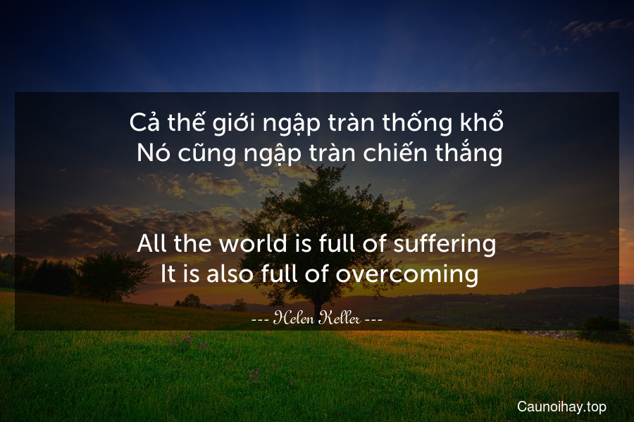 Cả thế giới ngập tràn thống khổ. Nó cũng ngập tràn chiến thắng.
-
All the world is full of suffering. It is also full of overcoming.