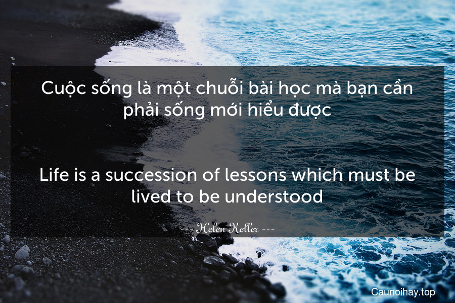 Cuộc sống là một chuỗi bài học mà bạn cần phải sống mới hiểu được.
-
Life is a succession of lessons which must be lived to be understood.