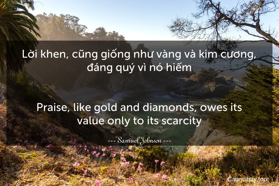 Lời khen, cũng giống như vàng và kim cương, đáng quý vì nó hiếm.
-
Praise, like gold and diamonds, owes its value only to its scarcity.