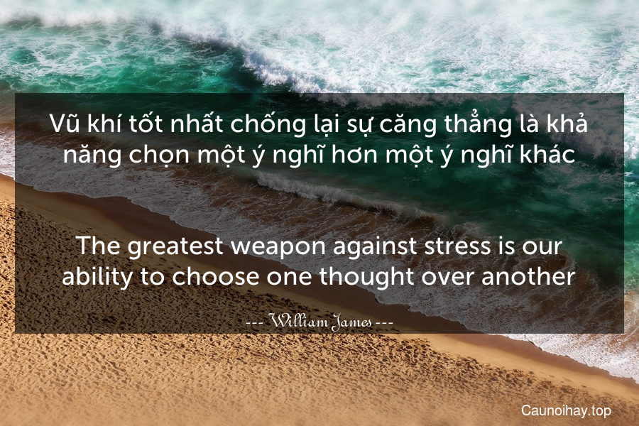 Vũ khí tốt nhất chống lại sự căng thẳng là khả năng chọn một ý nghĩ hơn một ý nghĩ khác.
-
The greatest weapon against stress is our ability to choose one thought over another.