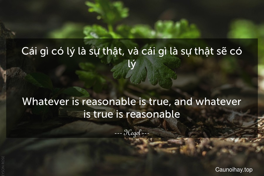 Cái gì có lý là sự thật, và cái gì là sự thật sẽ có lý.
-
Whatever is reasonable is true, and whatever is true is reasonable.