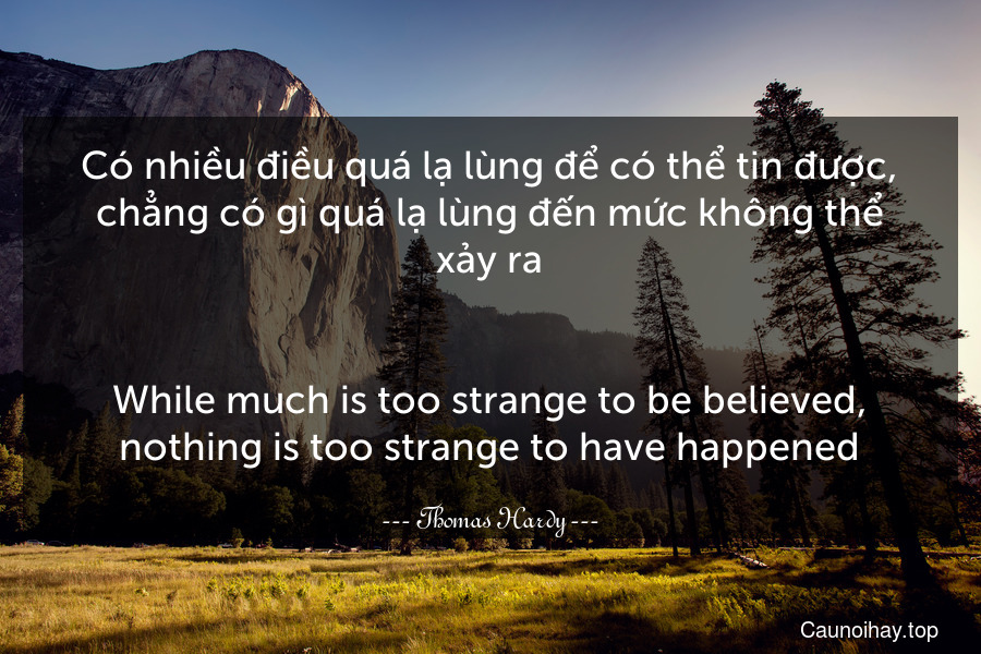 Có nhiều điều quá lạ lùng để có thể tin được, chẳng có gì quá lạ lùng đến mức không thể xảy ra.
-
While much is too strange to be believed, nothing is too strange to have happened.