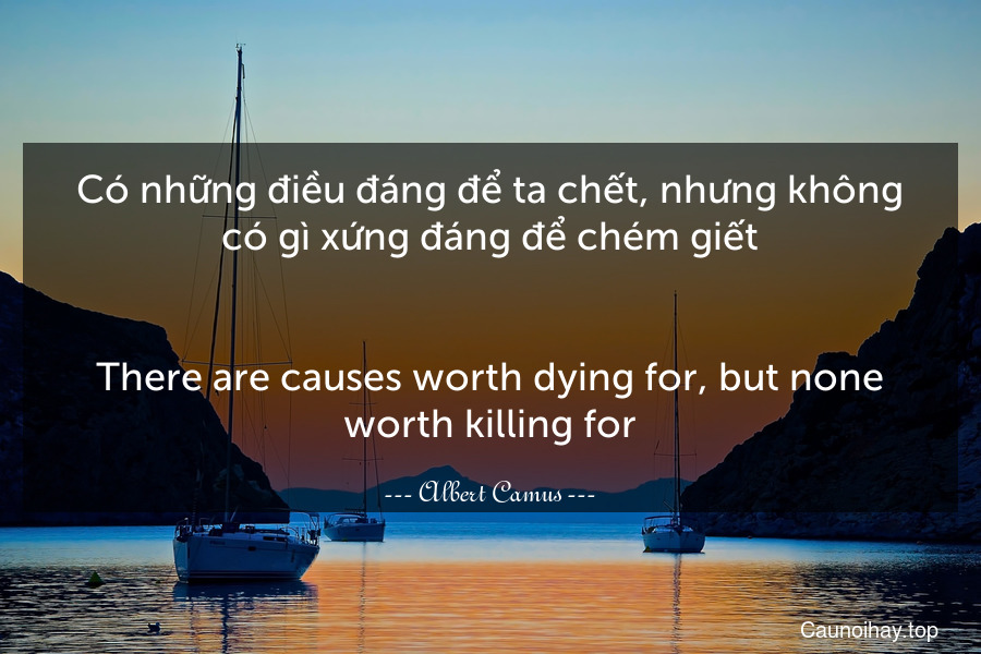 Có những điều đáng để ta chết, nhưng không có gì xứng đáng để chém giết.
-
There are causes worth dying for, but none worth killing for.