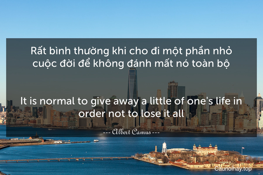 Rất bình thường khi cho đi một phần nhỏ cuộc đời để không đánh mất nó toàn bộ.
-
It is normal to give away a little of one's life in order not to lose it all.