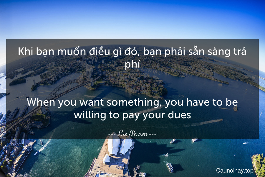 Khi bạn muốn điều gì đó, bạn phải sẵn sàng trả phí.
-
When you want something, you have to be willing to pay your dues.
