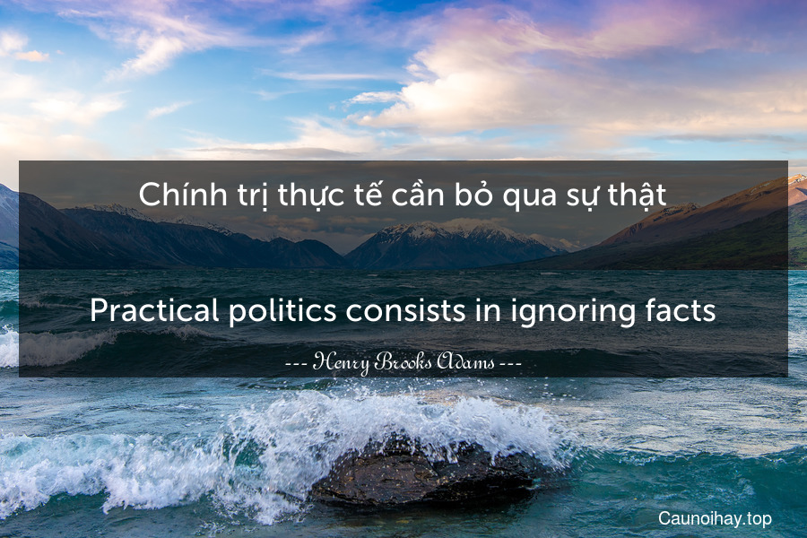 Chính trị thực tế cần bỏ qua sự thật.
-
Practical politics consists in ignoring facts.