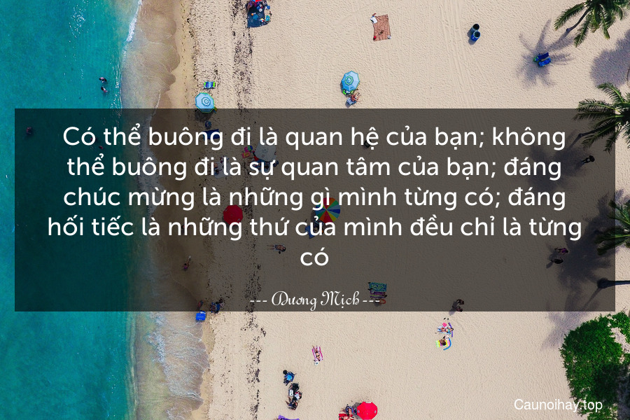 Có thể buông đi là quan hệ của bạn; không thể buông đi là sự quan tâm của bạn; đáng chúc mừng là những gì mình từng có; đáng hối tiếc là những thứ của mình đều chỉ là từng có.