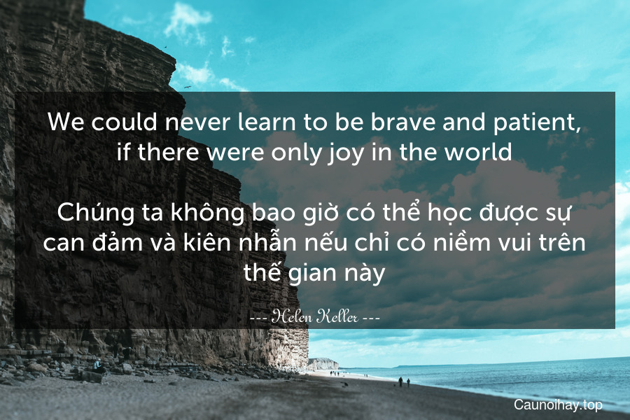 We could never learn to be brave and patient, if there were only joy in the world.

Chúng ta không bao giờ có thể học được sự can đảm và kiên nhẫn nếu chỉ có niềm vui trên thế gian này.