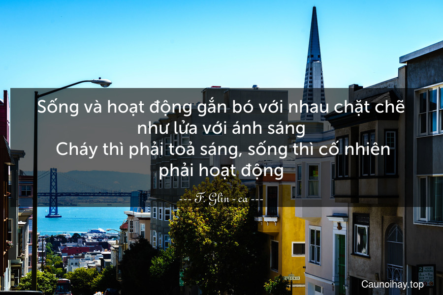 Sống và hoạt động gắn bó với nhau chặt chẽ như lửa với ánh sáng. Cháy thì phải toả sáng, sống thì cố nhiên phải hoạt động.