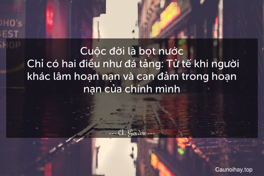 Cuộc đời là bọt nước. Chỉ có hai điều như đá tảng: Tử tế khi người khác lâm hoạn nạn và can đảm trong hoạn nạn của chính mình.

 