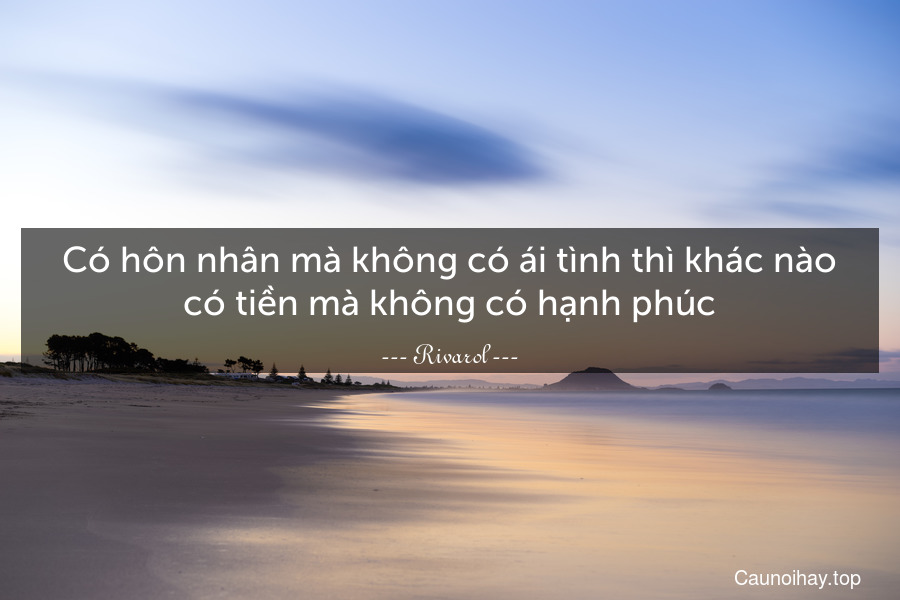 Có hôn nhân mà không có ái tình thì khác nào có tiền mà không có hạnh phúc.