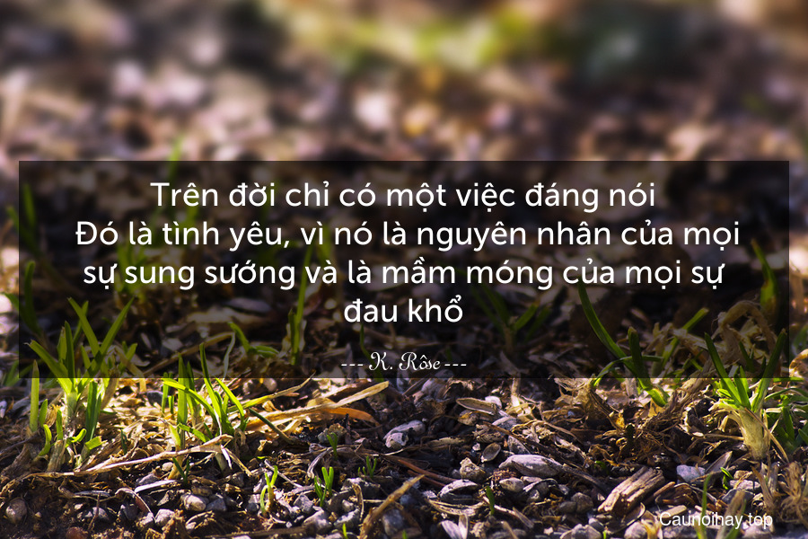 Trên đời chỉ có một việc đáng nói. Đó là tình yêu, vì nó là nguyên nhân của mọi sự sung sướng và là mầm móng của mọi sự đau khổ.