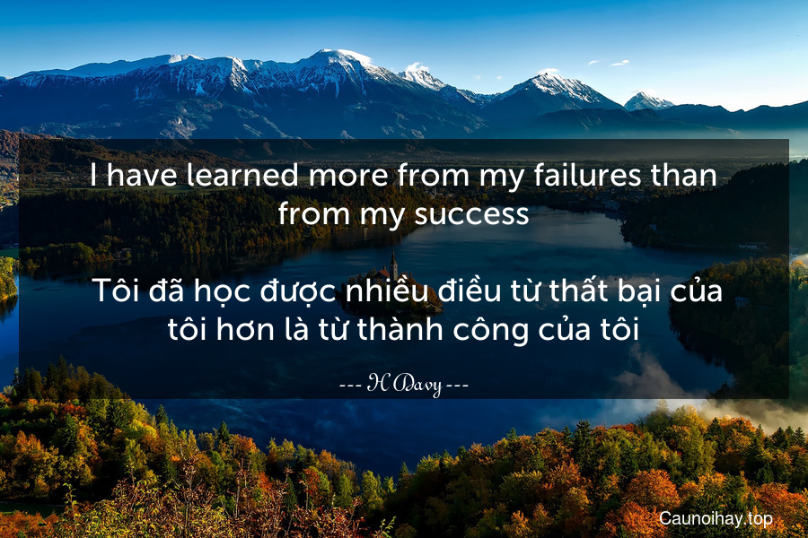 I have learned more from my failures than from my success.
 Tôi đã học được nhiều điều từ thất bại của tôi hơn là từ thành công của tôi.