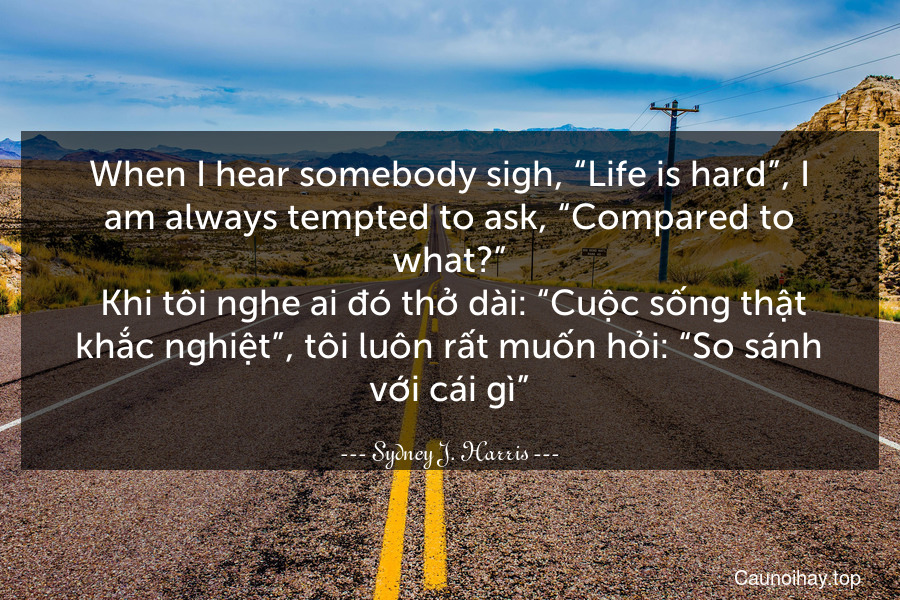 When I hear somebody sigh, “Life is hard”, I am always tempted to ask, “Compared to what?”
 Khi tôi nghe ai đó thở dài: “Cuộc sống thật khắc nghiệt”, tôi luôn rất muốn hỏi: “So sánh với cái gì”