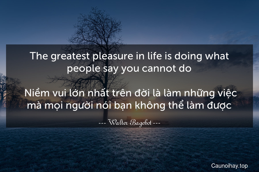 The greatest pleasure in life is doing what people say you cannot do.
 Niềm vui lớn nhất trên đời là làm những việc mà mọi người nói bạn không thể làm được.