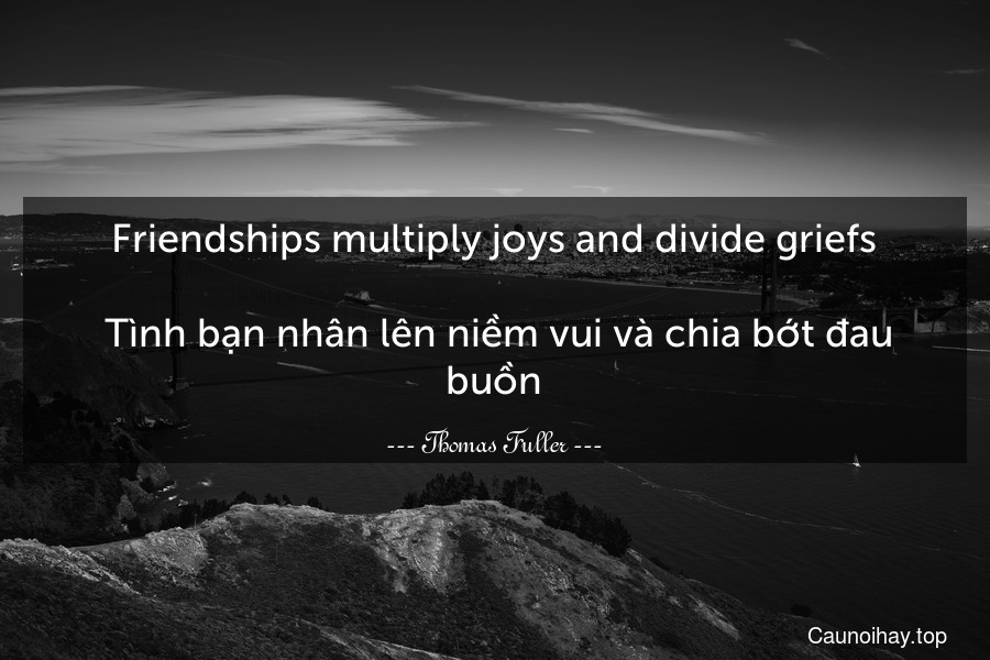 Friendships multiply joys and divide griefs.
 Tình bạn nhân lên niềm vui và chia bớt đau buồn.