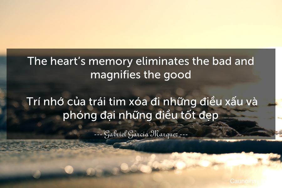 The heart’s memory eliminates the bad and magnifies the good.
 Trí nhớ của trái tim xóa đi những điều xấu và phóng đại những điều tốt đẹp.