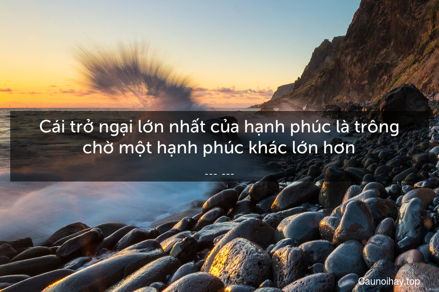 Cái trở ngại lớn nhất của hạnh phúc là trông chờ một hạnh phúc khác lớn hơn.