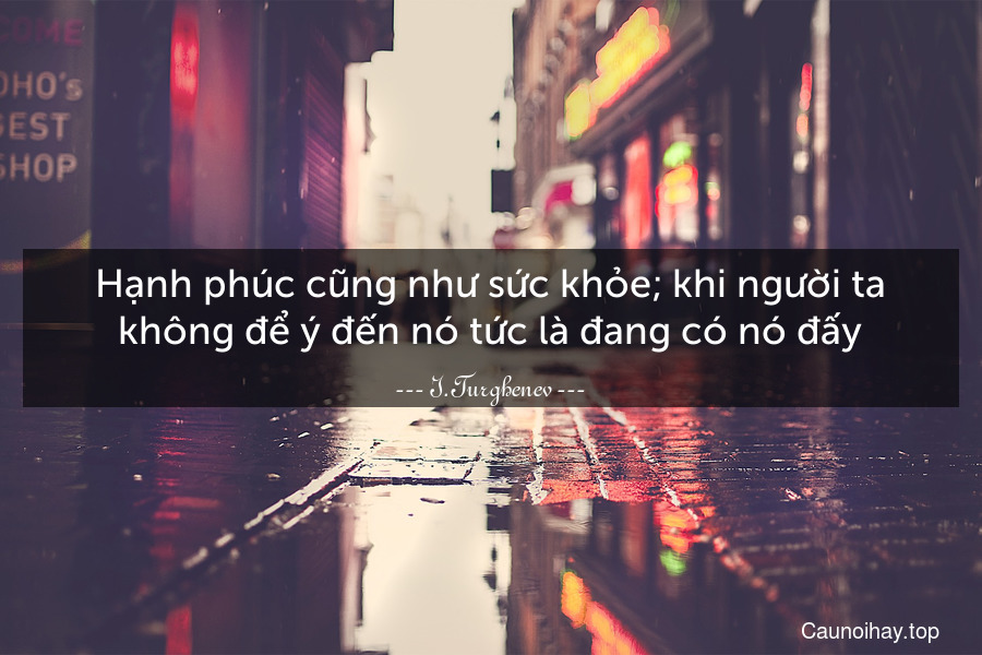 Hạnh phúc cũng như sức khỏe; khi người ta không để ý đến nó tức là đang có nó đấy.