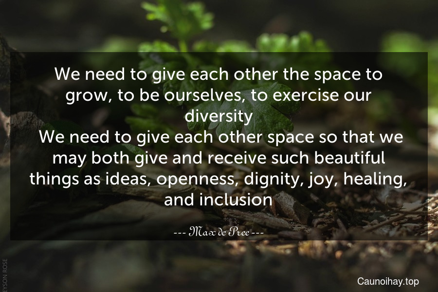 We need to give each other the space to grow, to be ourselves, to exercise our diversity. We need to give each other space so that we may both give and receive such beautiful things as ideas, openness, dignity, joy, healing, and inclusion.