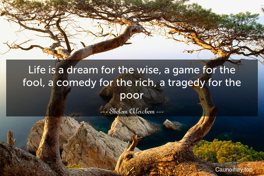 Life is a dream for the wise, a game for the fool, a comedy for the rich, a tragedy for the poor.