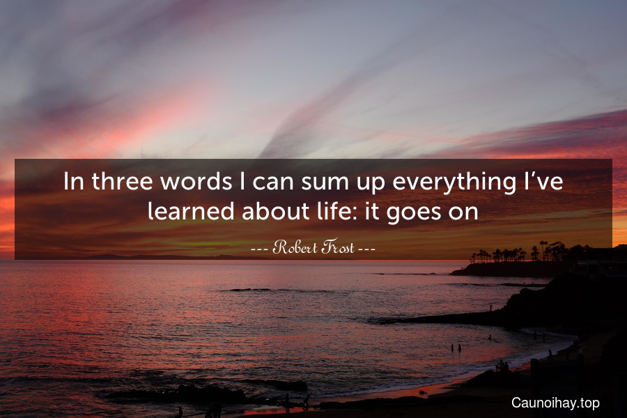 In three words I can sum up everything I’ve learned about life: it goes on.