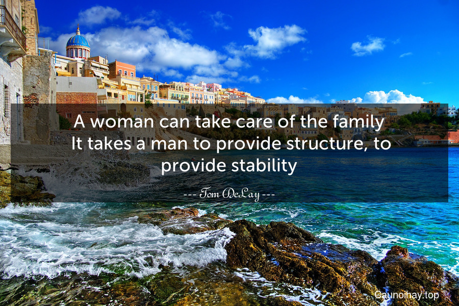 A woman can take care of the family. It takes a man to provide structure, to provide stability.