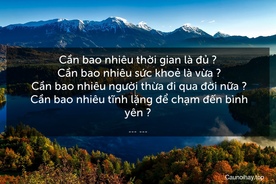 Cần bao nhiêu thời gian là đủ ?
 Cần bao nhiêu sức khoẻ là vừa ?
 Cần bao nhiêu người thừa đi qua đời nữa ?
 Cần bao nhiêu tĩnh lặng để chạm đến bình yên ?