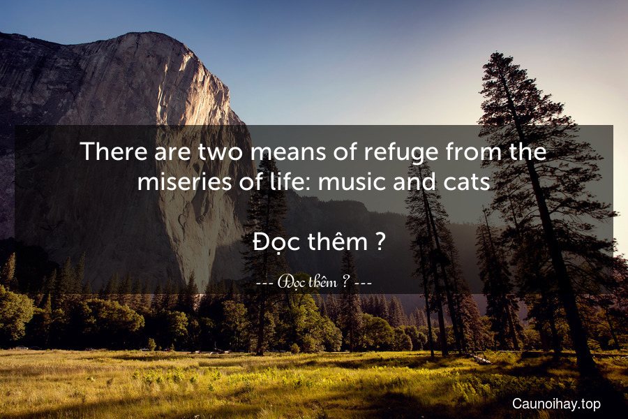 There are two means of refuge from the miseries of life: music and cats.
  Đọc thêm →