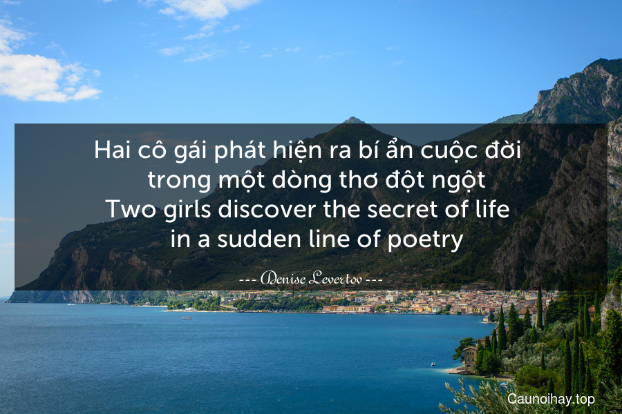 Hai cô gái phát hiện ra bí ẩn cuộc đời 
  trong một dòng thơ đột ngột.
Two girls discover the secret of life 
  in a sudden line of poetry.