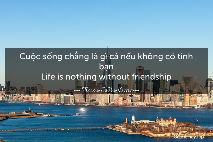 Cuộc sống chẳng là gì cả nếu không có tình bạn.
Life is nothing without friendship.