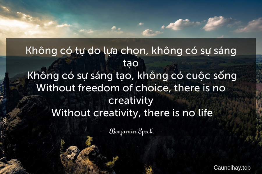 Không có tự do lựa chọn, không có sự sáng tạo. Không có sự sáng tạo, không có cuộc sống.
Without freedom of choice, there is no creativity. Without creativity, there is no life.