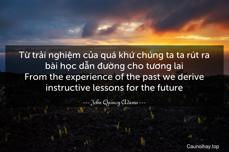 Từ trải nghiệm của quá khứ chúng ta ta rút ra bài học dẫn đường cho tương lai.
From the experience of the past we derive instructive lessons for the future.