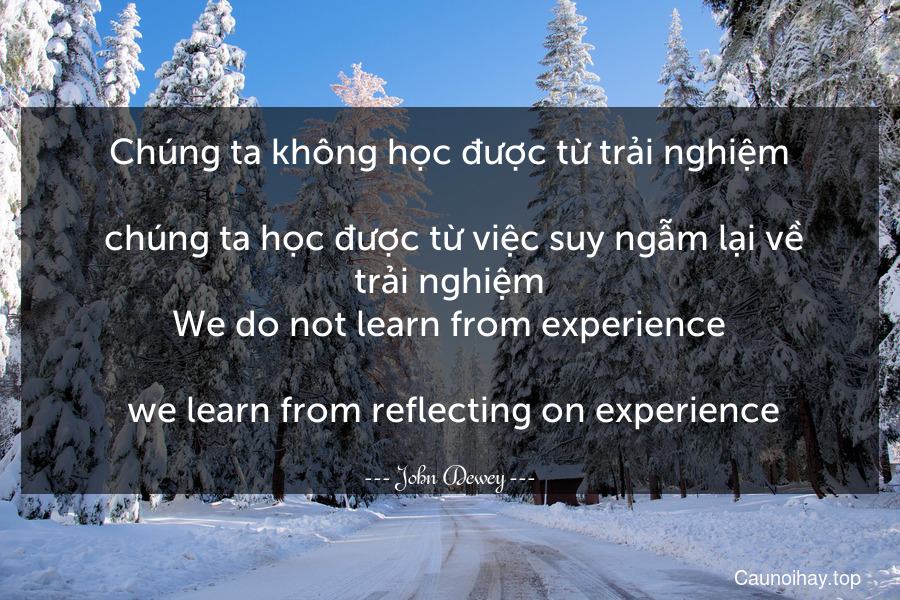Chúng ta không học được từ trải nghiệm... chúng ta học được từ việc suy ngẫm lại về trải nghiệm.
We do not learn from experience... we learn from reflecting on experience.