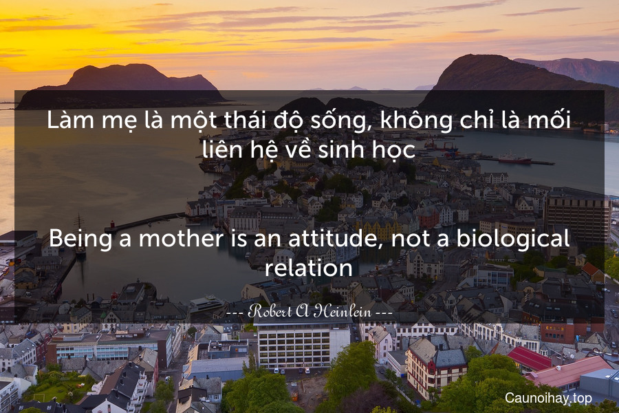 Làm mẹ là một thái độ sống, không chỉ là mối liên hệ về sinh học.
-
Being a mother is an attitude, not a biological relation.