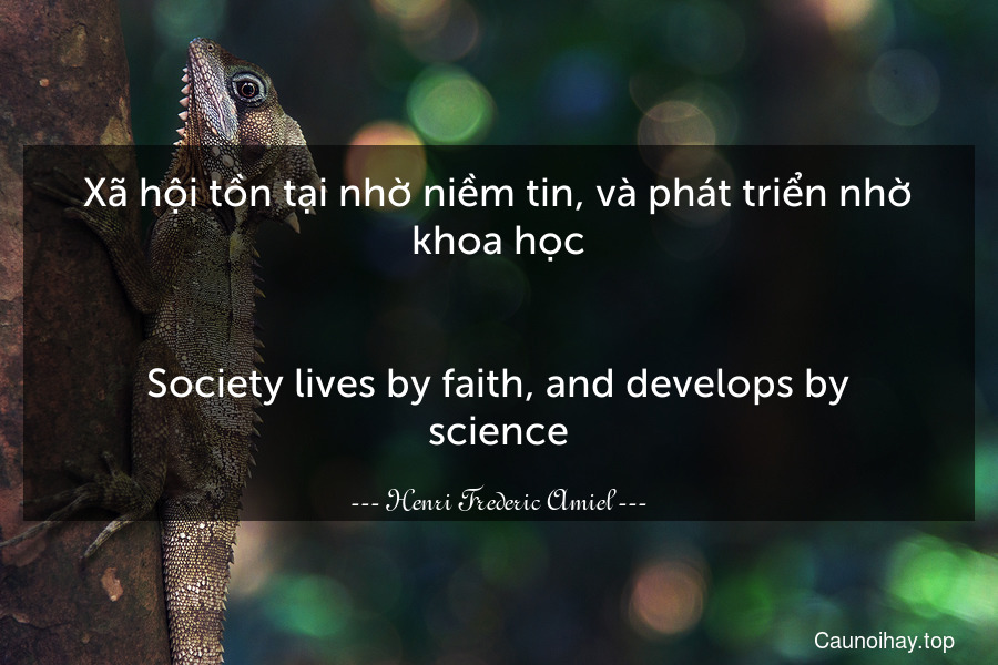 Xã hội tồn tại nhờ niềm tin, và phát triển nhờ khoa học.
-
Society lives by faith, and develops by science.