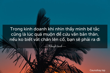 Trong kinh doanh khi nhìn thấy mình bế tắc cũng là lúc quá muộn để cứu vãn bản thân, nếu ko biết vắt chân lên cổ, bạn sẽ phải ra đi.