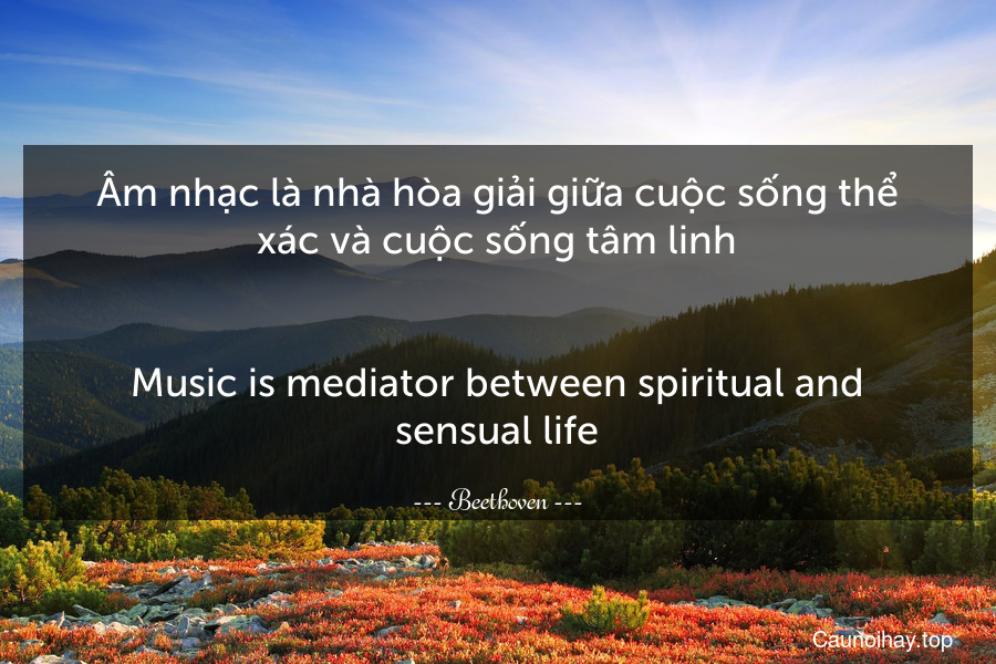 Âm nhạc là nhà hòa giải giữa cuộc sống thể xác và cuộc sống tâm linh.
-
Music is mediator between spiritual and sensual life.