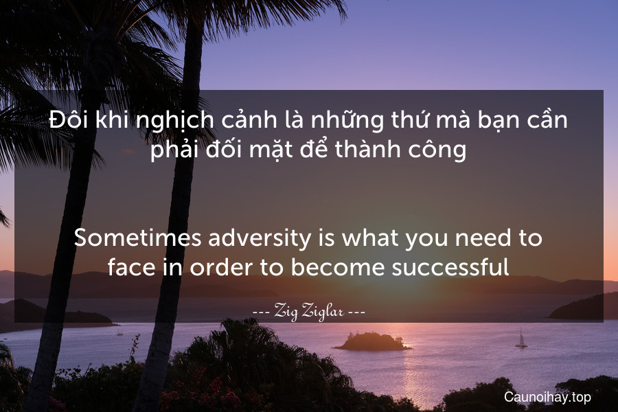 Đôi khi nghịch cảnh là những thứ mà bạn cần phải đối mặt để thành công.
-
Sometimes adversity is what you need to face in order to become successful.